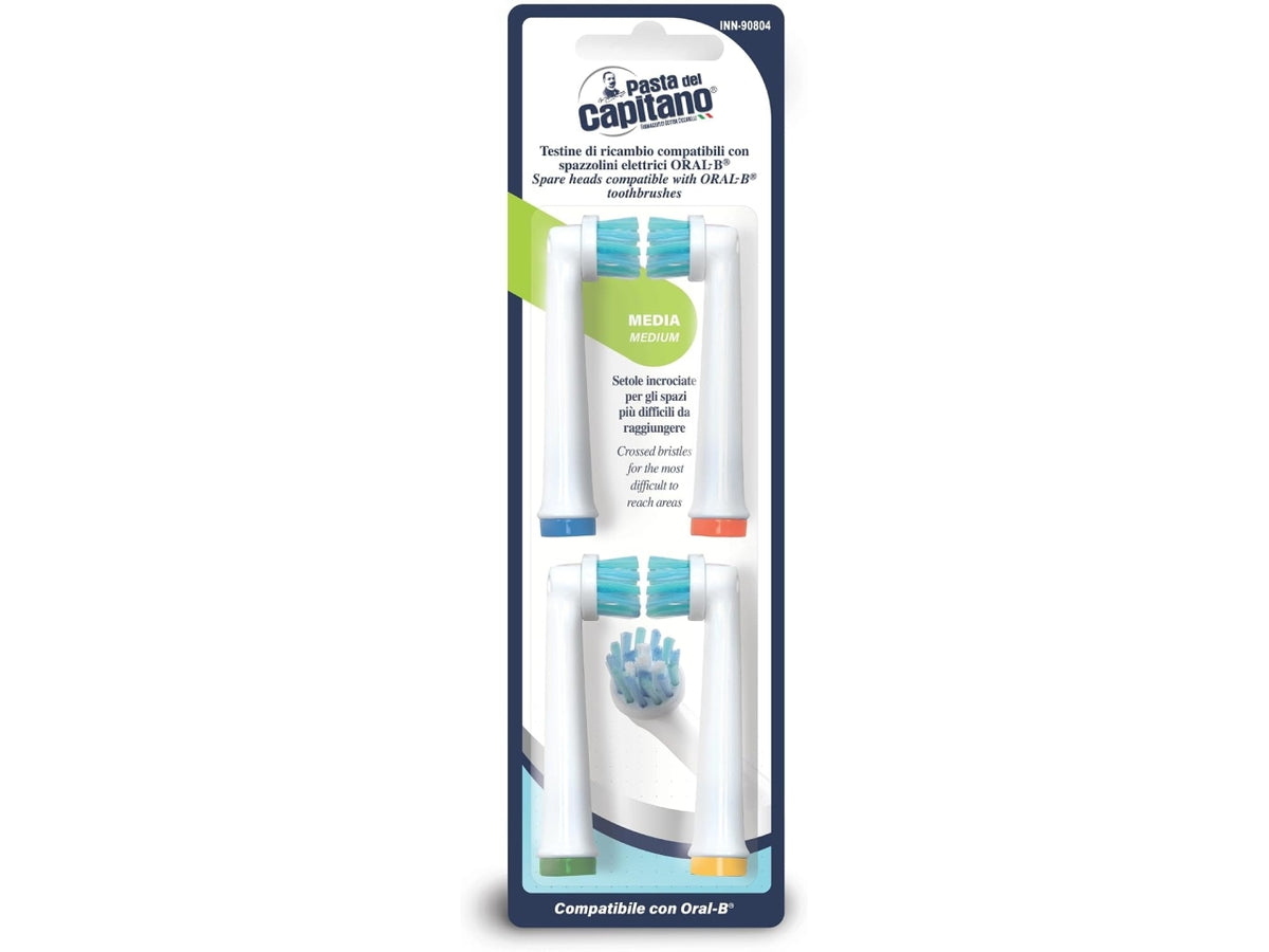 Pasta del Capitano set 4 testine di ricambio aree sensibili, compatibili anche per spazzolini elettrici Oral B