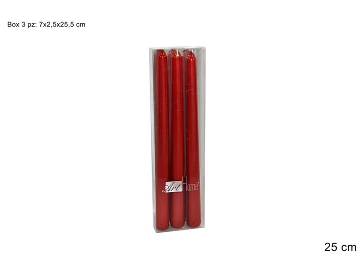 Candele conica lisce 25cm rossa, confezione da 3 candele