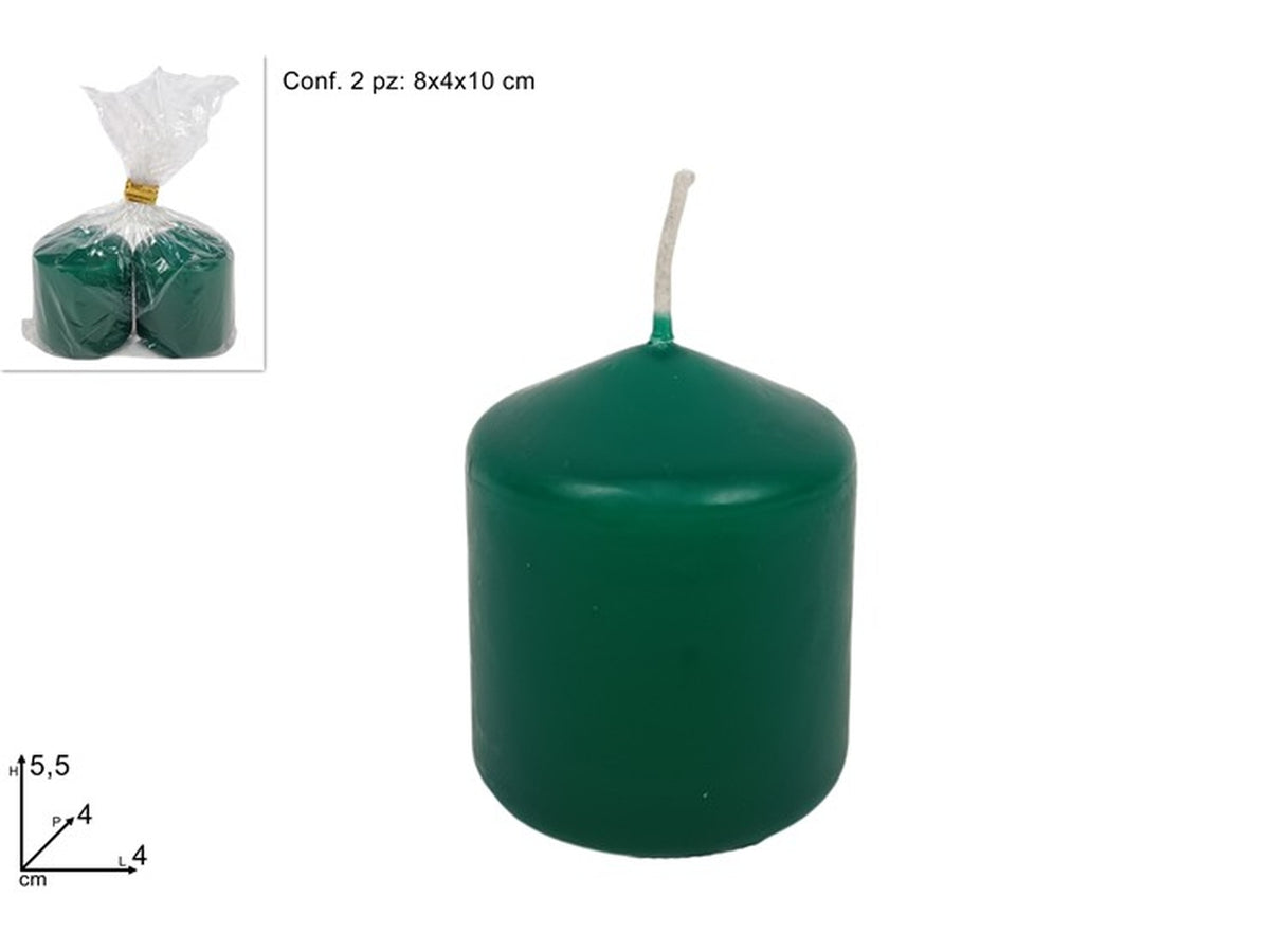 Candela moccolo 5x4cm, set 2 candele verde