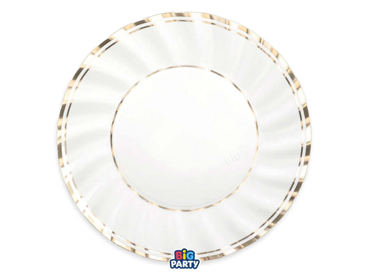 Piatti in carta 30cm Classic Gold Metal bianco con bordino oro in confezione da 6 pezzi