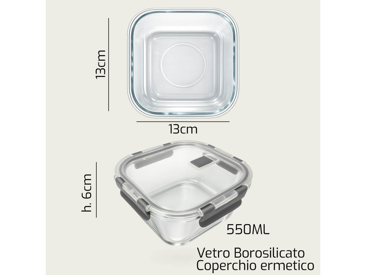 Contenitore vetro 550ml 13x13x6cm