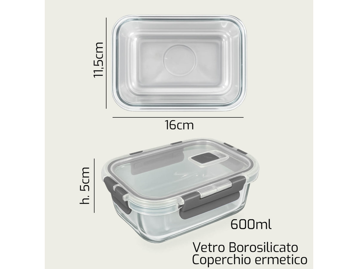 Contenitore vetro 600ml 16x11,5x5cm