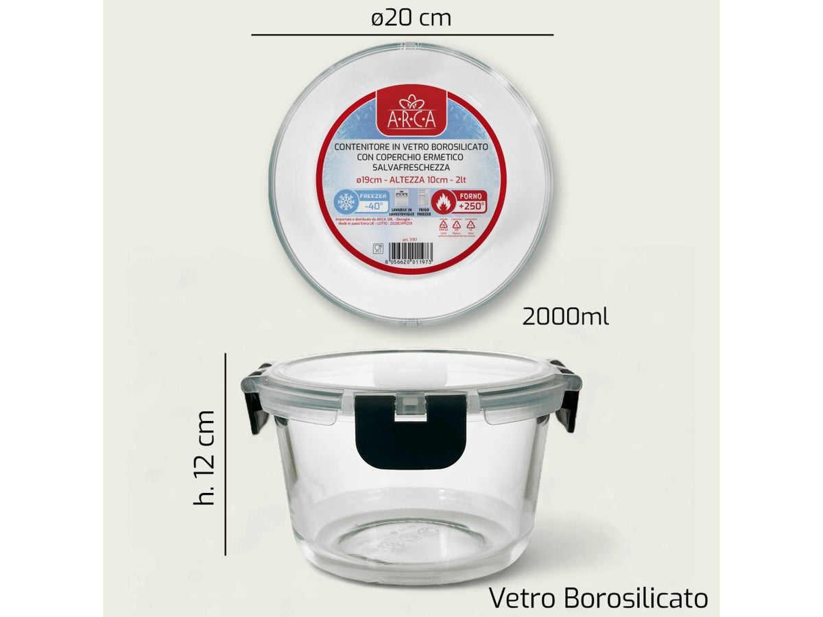 Contenitore vetro tondo 2000ml 19xh.12cm