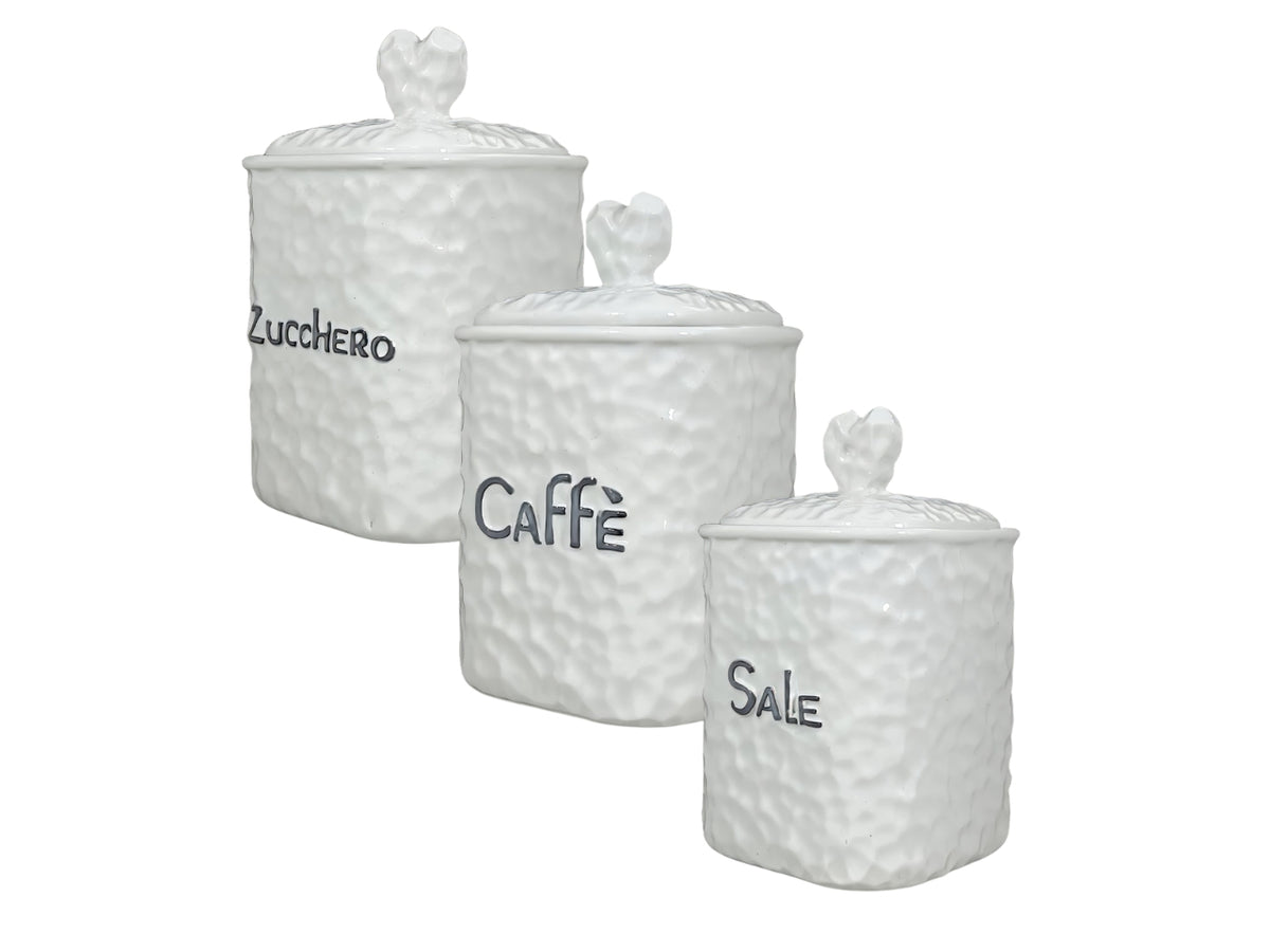 Set 3 barattoli Essenza in ceramica 10xh15cm bianco