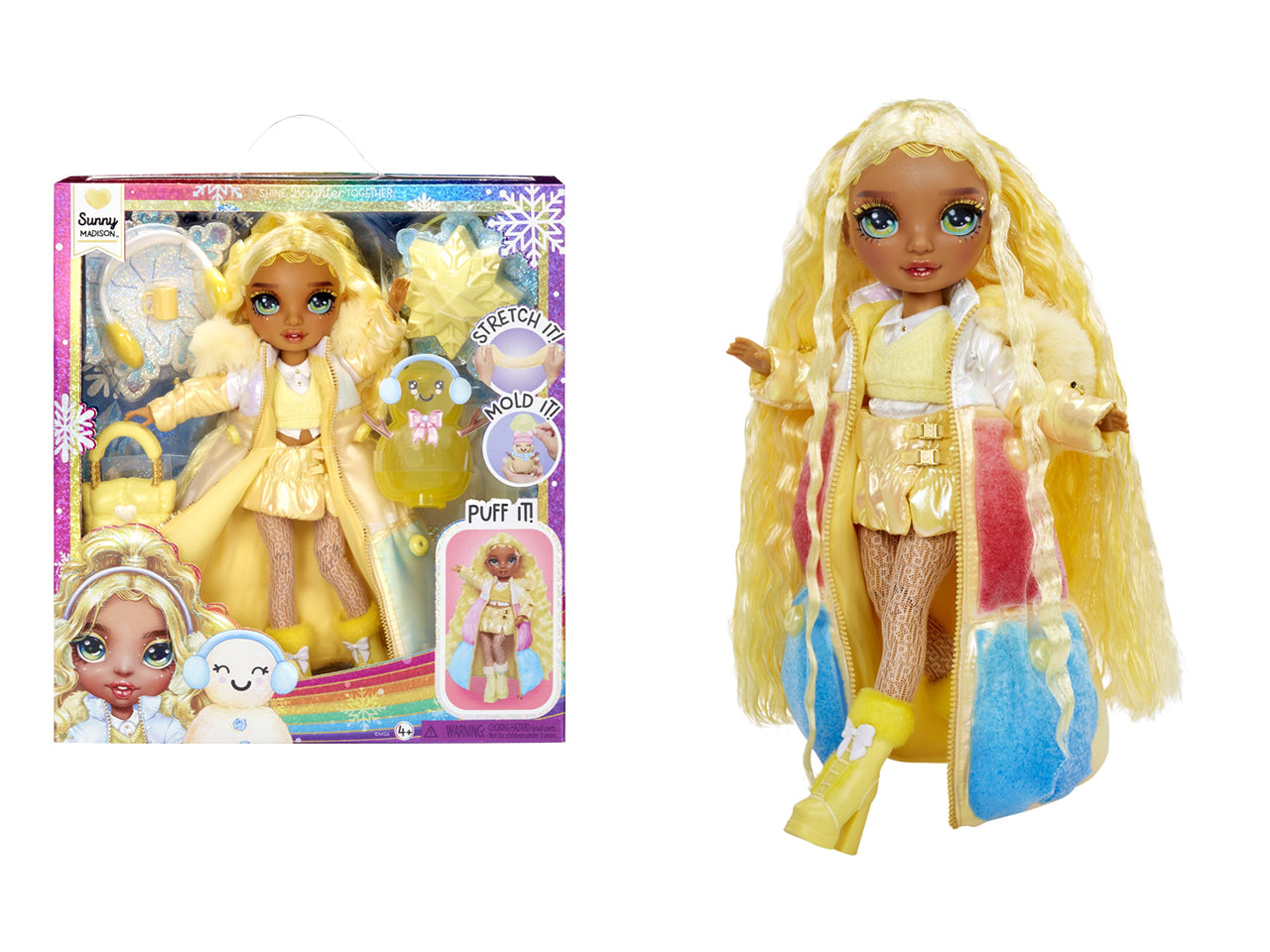 Rainbow High Winter Wonderland Doll Sunny: Bambola Fashion Blu-Azzurro di 28 cm con Abiti Invernali, Accessori e Kit Pupazzo di Neve, Gioco Unisex per Bambini 4+ | MGA Entertainment