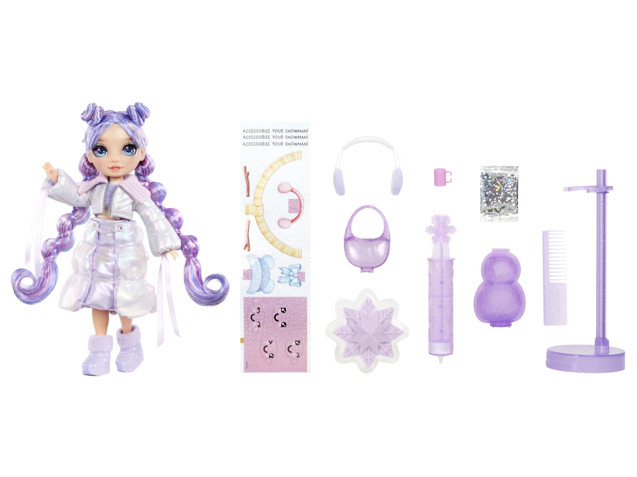 Rainbow High Winter Wonderland Doll Violet: Bambola Fashion Viola di 28 cm con Abiti Invernali, Accessori e Kit Pupazzo di Neve, Gioco Unisex per Bambini 4+ | MGA Entertainment