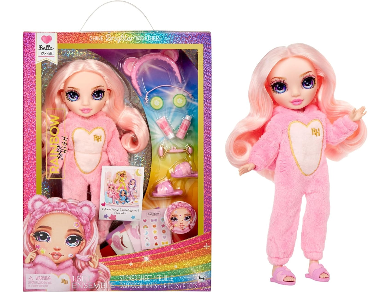 Rainbow junior high pj party fashion doll Bella, bambola con accessori, 4+ anni Mga