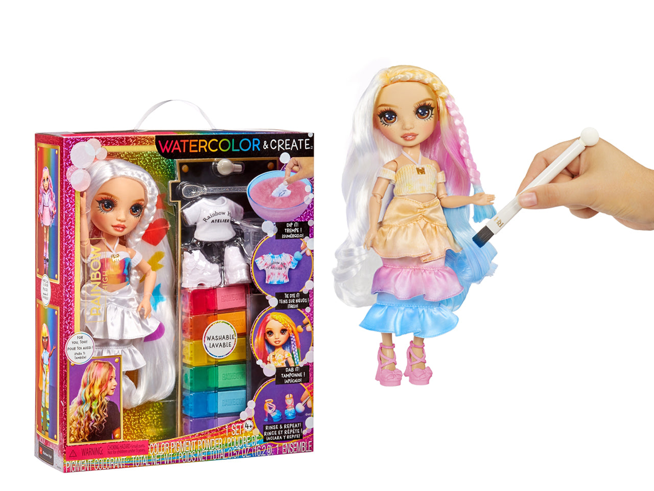 Rainbow High Watercolor & Create New Theme Dolls Brown Eyes: Bambola Fashion Multicolor con Abiti e Accessori per Personalizzazione, Gioco Unisex per Bambini 4+ | MGA Entertainment