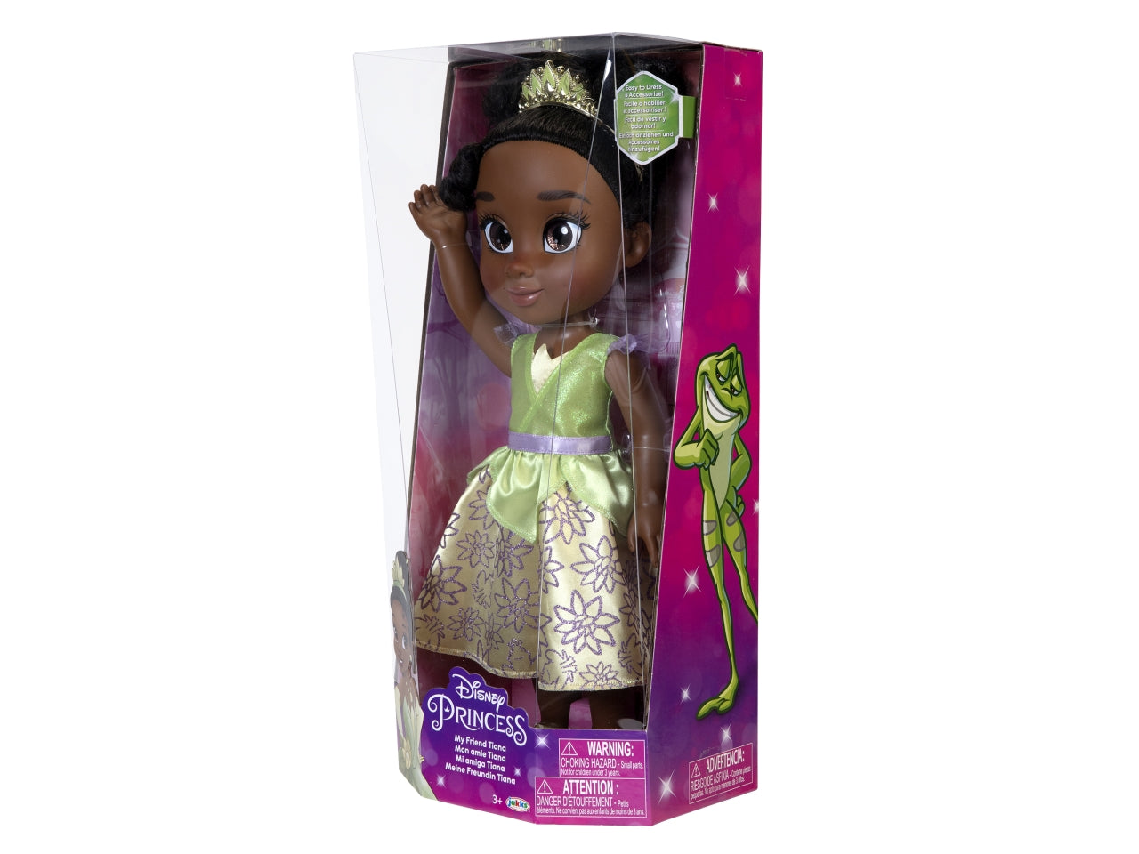 Bambola Principessa Tiana Disney Princess da 38 cm con bellissimi occhi scintillanti, abito scarpette e tiara, 3+ anni - Jakks Pacific