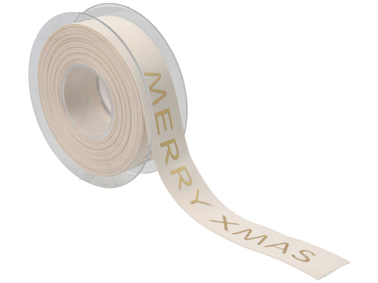 Nastro regalo natalizio raso avorio con scritta dorata merry christmas 2,5 cm x 15 m - Sirene