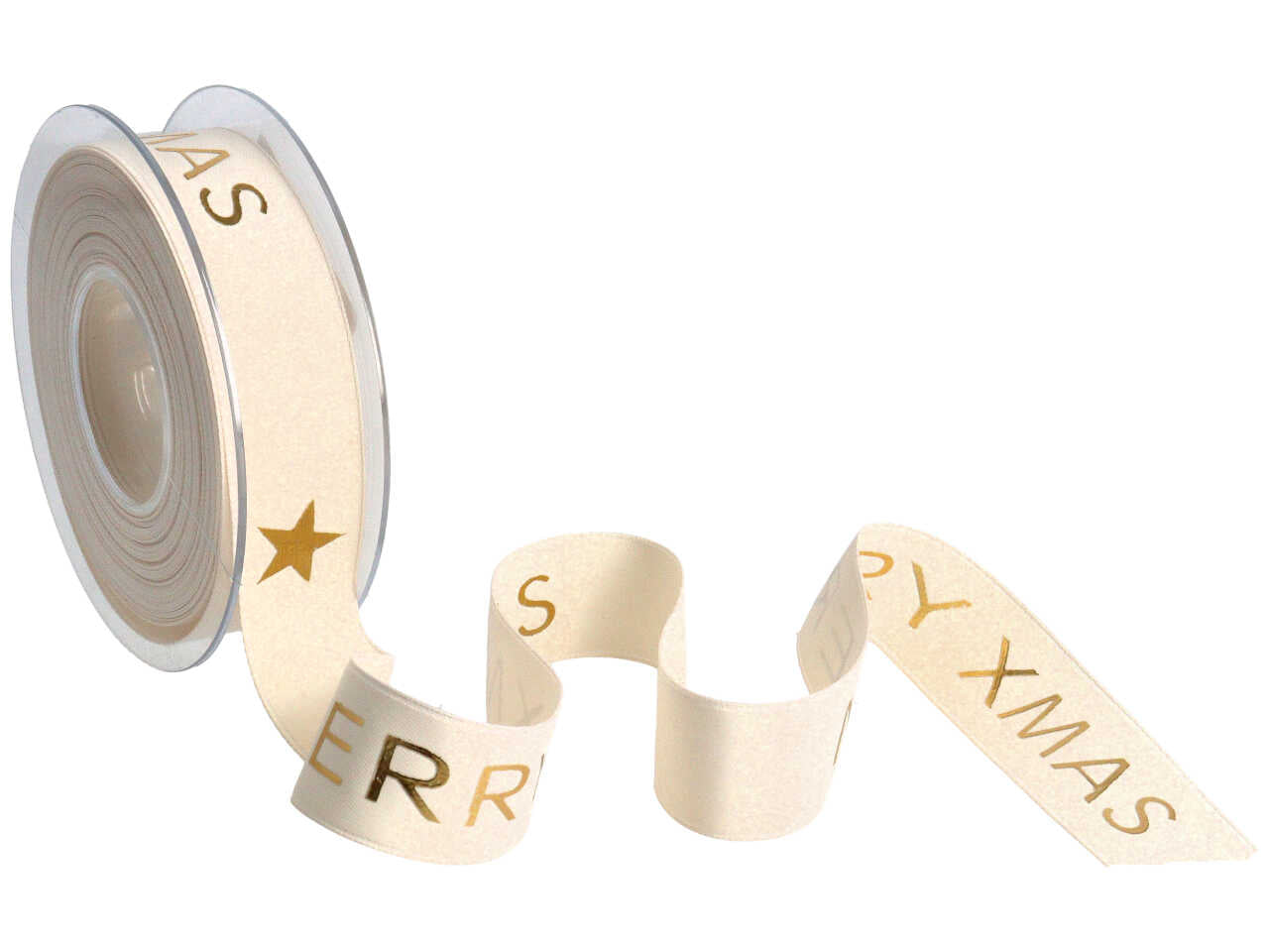 Nastro regalo natalizio raso avorio con scritta dorata merry christmas 2,5 cm x 15 m - Sirene