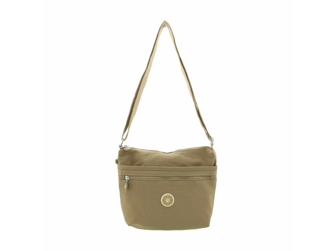 Borsa a tracolla in nylon misura 30x25x8cm colore taupe