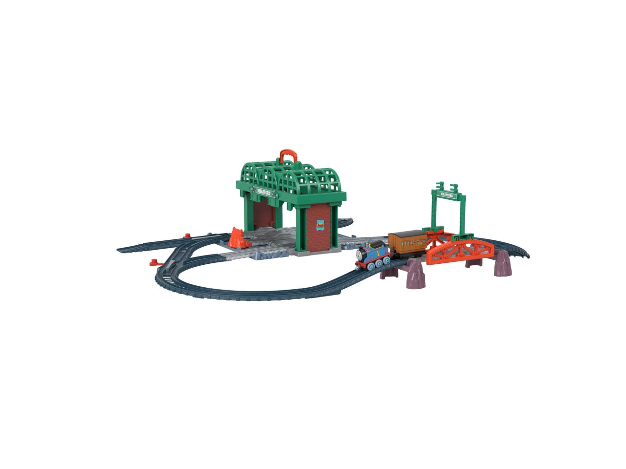 Thomas & Friends, Il Trenino Thomas, Stazione di Knapford pista con Playset 2 in 1 e Valigetta, Giocattolo per Bambini 3+ Anni - Mattel