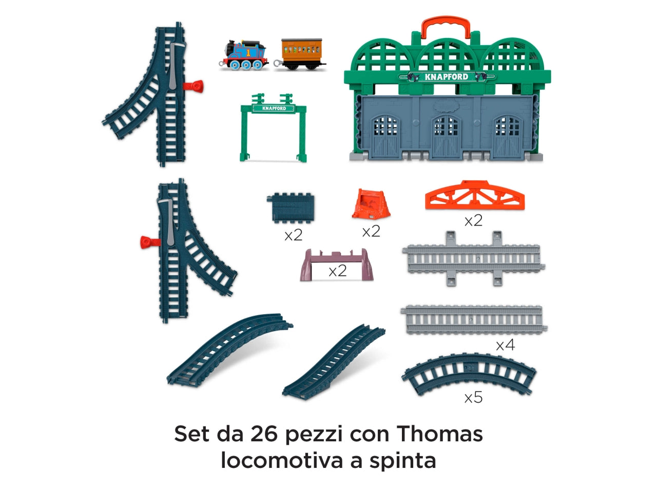Thomas & Friends, Il Trenino Thomas, Stazione di Knapford pista con Playset 2 in 1 e Valigetta, Giocattolo per Bambini 3+ Anni - Mattel