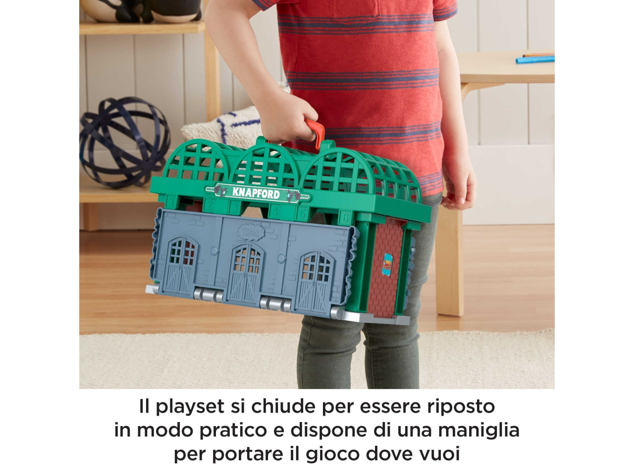 Thomas & Friends, Il Trenino Thomas, Stazione di Knapford pista con Playset 2 in 1 e Valigetta, Giocattolo per Bambini 3+ Anni - Mattel
