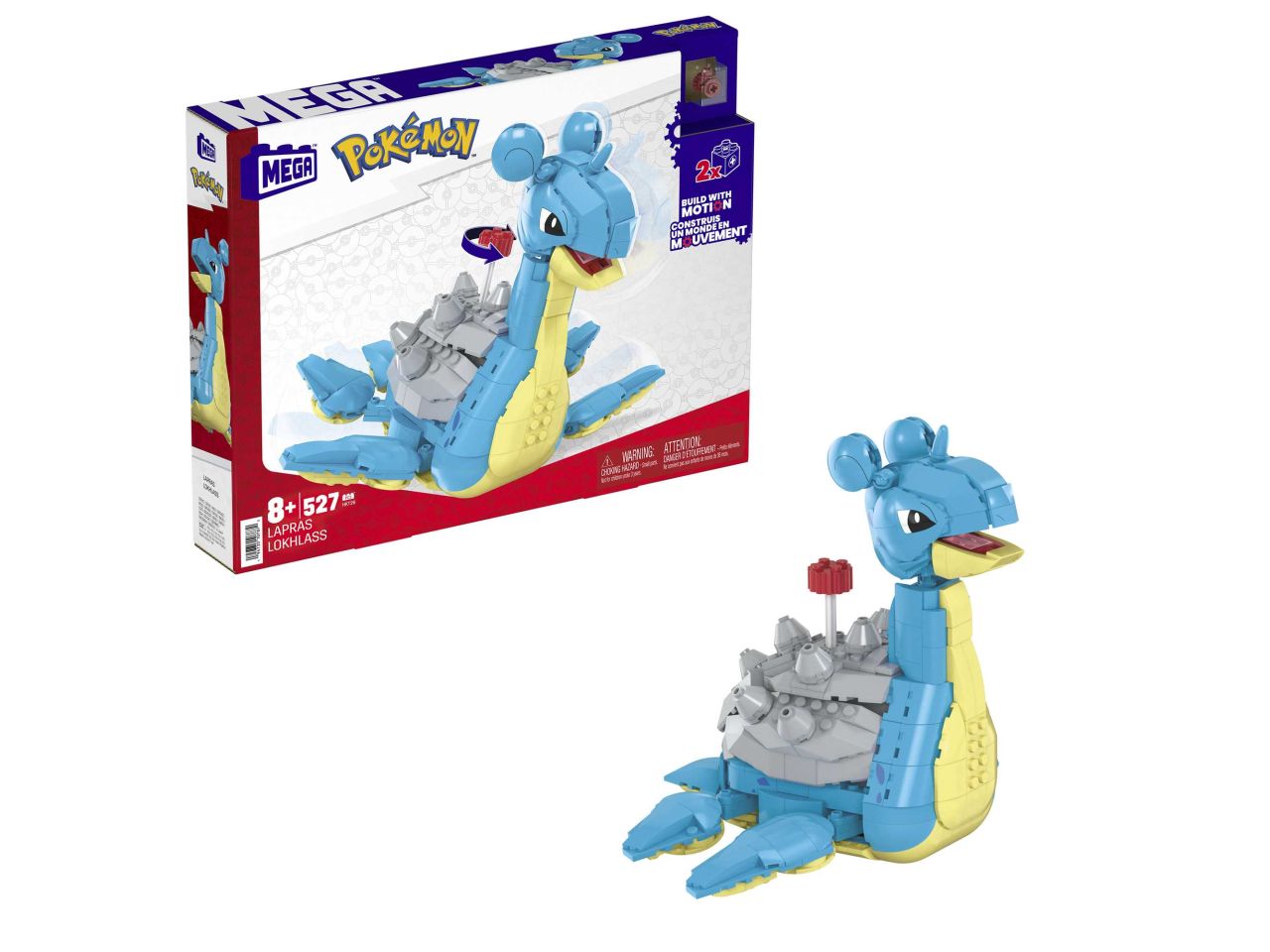 Mattel mega pokemon lapras - personaggio da costruire con 527 mattoncini