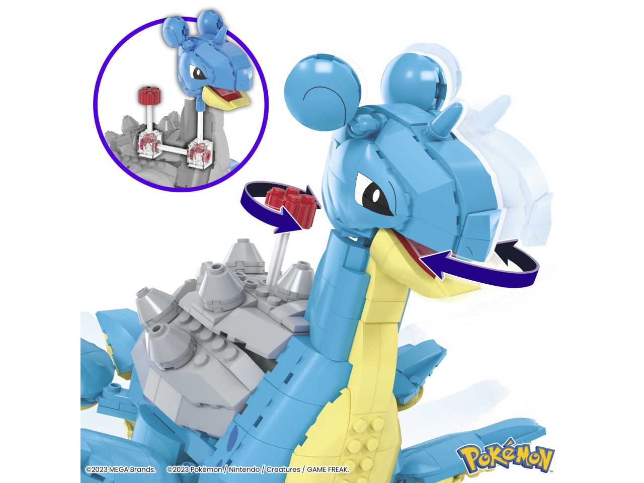 Mattel mega pokemon lapras - personaggio da costruire con 527 mattoncini