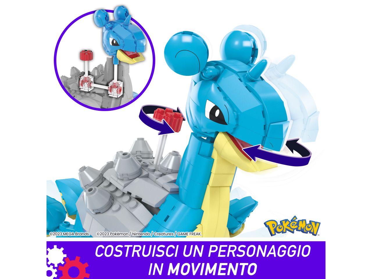 Mattel mega pokemon lapras - personaggio da costruire con 527 mattoncini