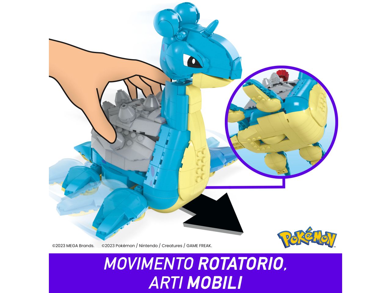 Mattel mega pokemon lapras - personaggio da costruire con 527 mattoncini