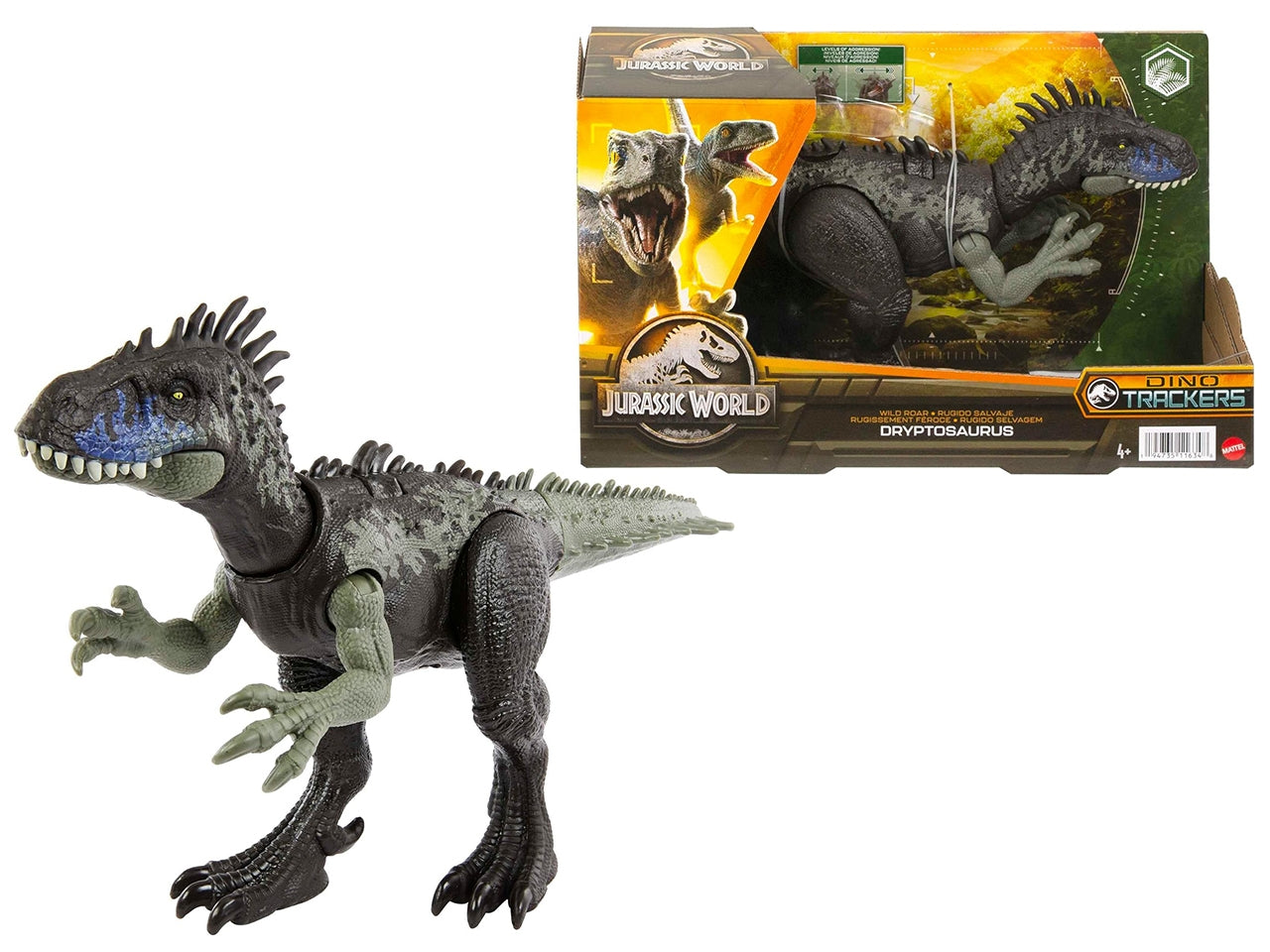 Jurassic World - Ruggito Selvaggio, Driptosauro, con suoni e mosse d'attacco, dimensioni medie, snodato e con gioco digitale?, Giocattolo per Bambini 4+ Anni - Mattel