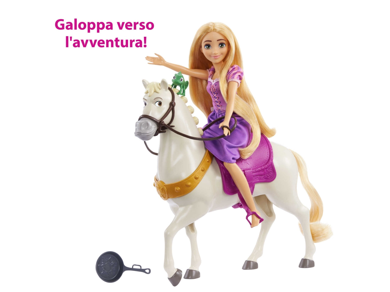 Disney Princess - Rapunzel e Maximus, con Pascal, spazzola e accessori da equitazione, ispirati al film Disney, Giocattolo per Bambini 3+ Anni - Mattel