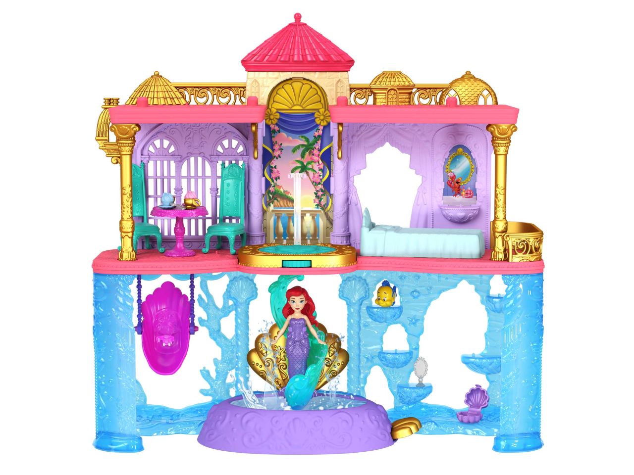 Mattel disney princess set componibili castello dei due mondi di ariel, ambientazioni per fashion dolls