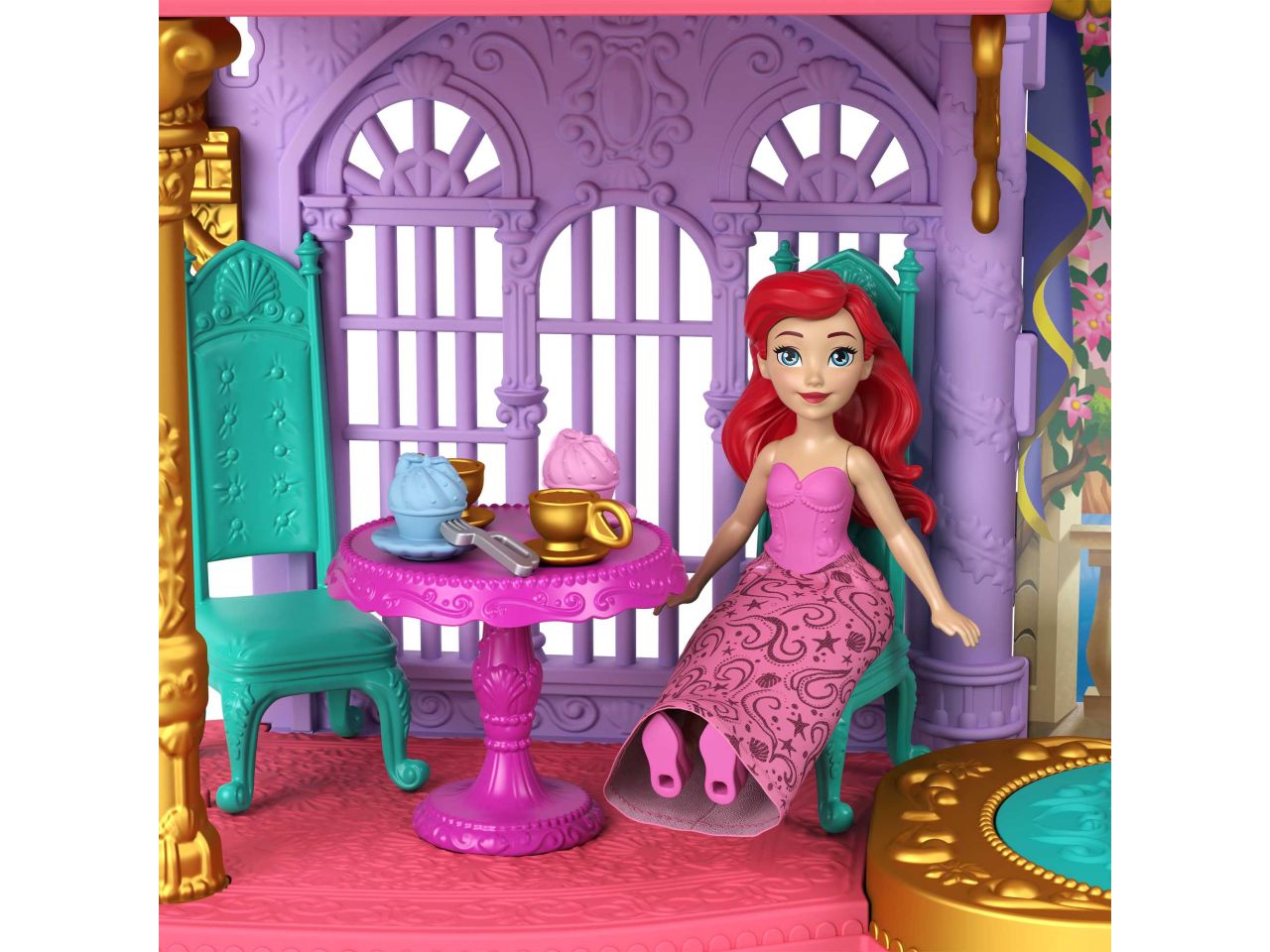 Mattel disney princess set componibili castello dei due mondi di ariel, ambientazioni per fashion dolls