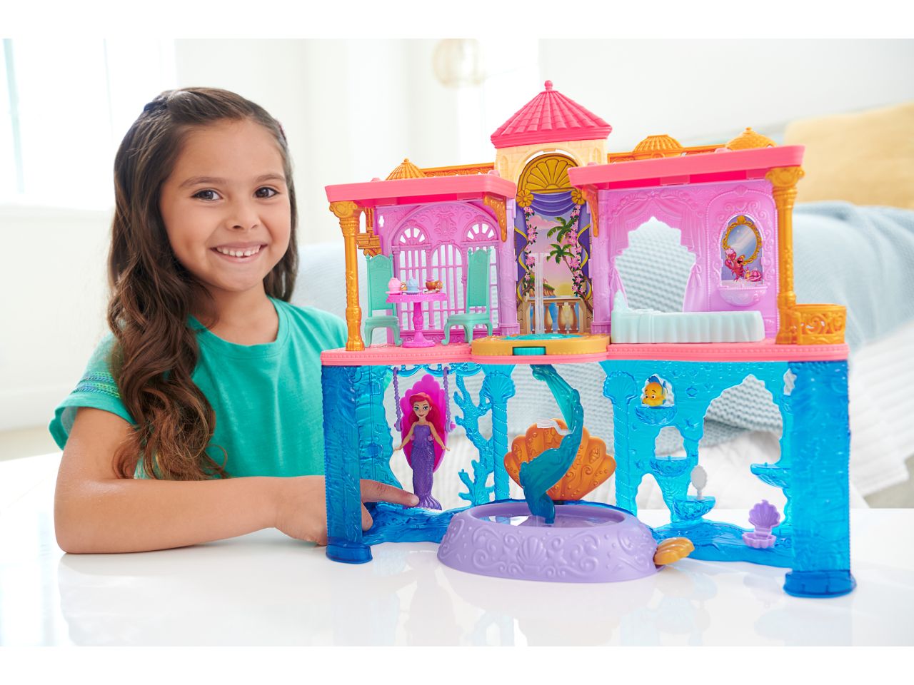 Mattel disney princess set componibili castello dei due mondi di ariel, ambientazioni per fashion dolls