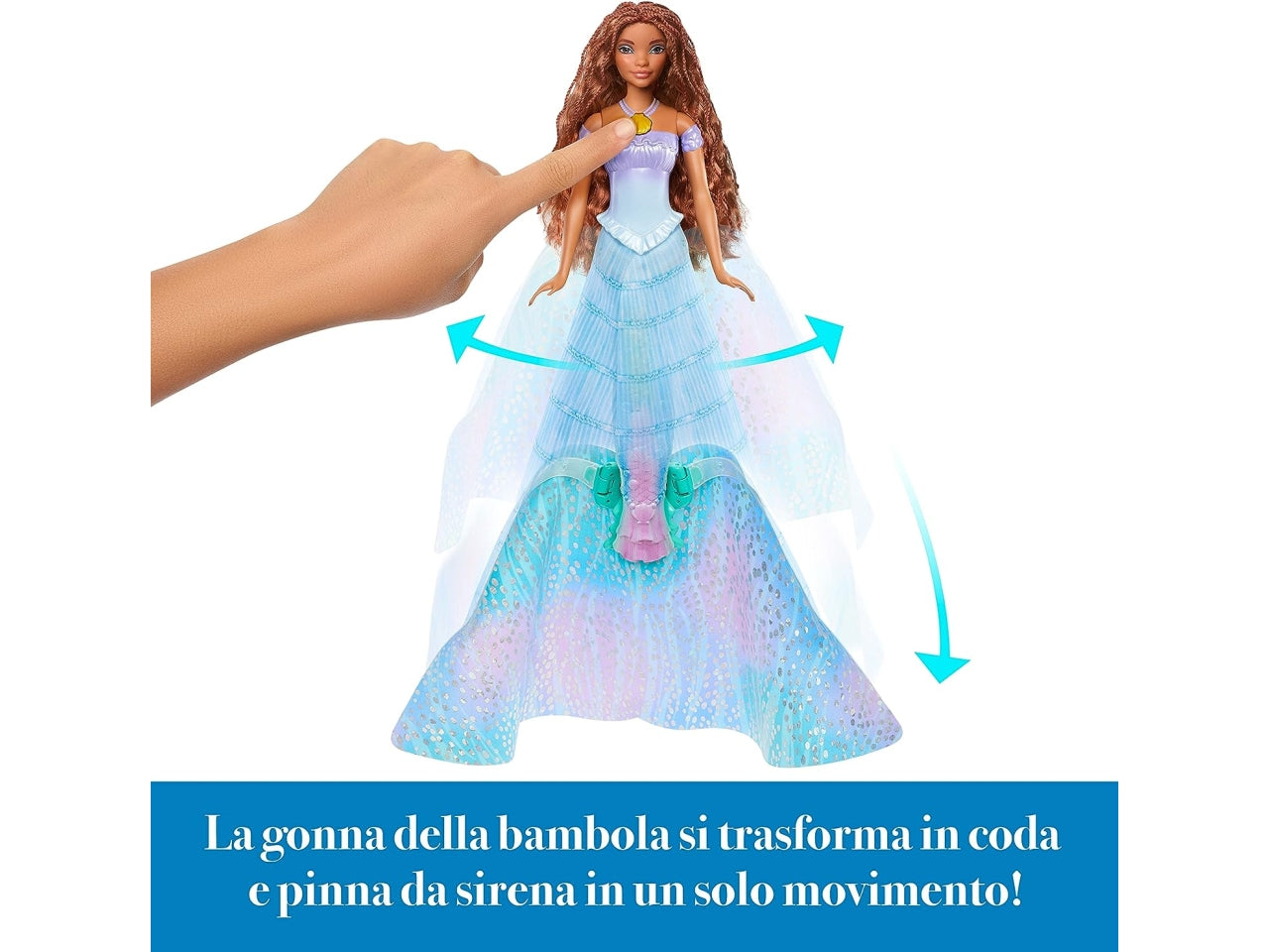 Fashion doll mattel  disney ariel bambola trasformabile 2 in 1