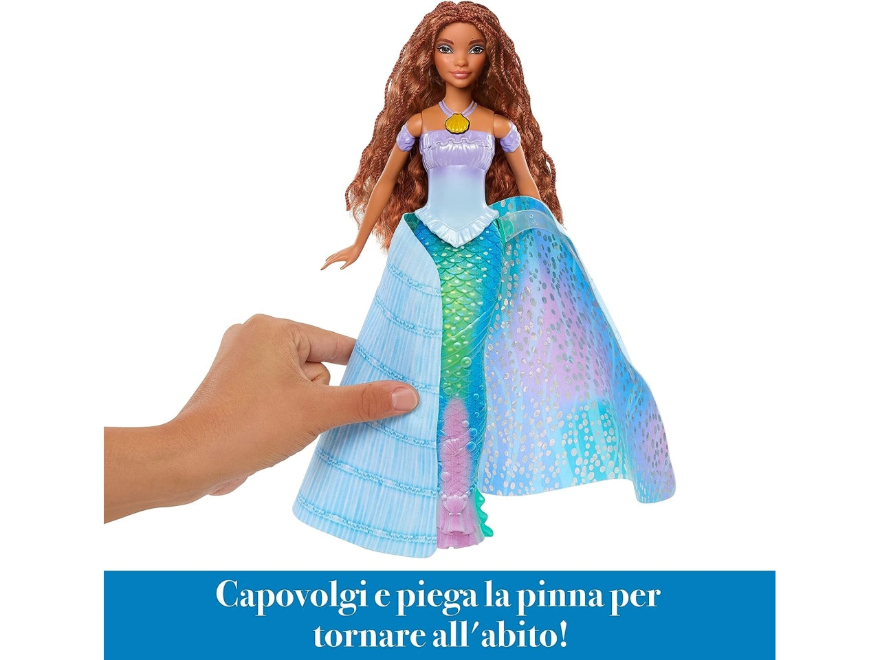 Fashion doll mattel  disney ariel bambola trasformabile 2 in 1