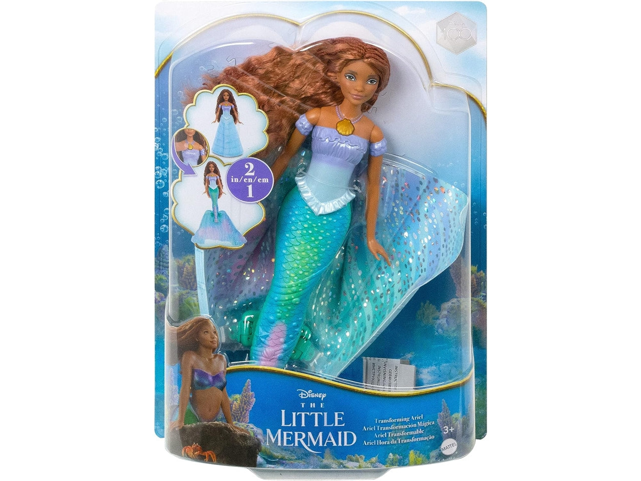 Fashion doll mattel  disney ariel bambola trasformabile 2 in 1