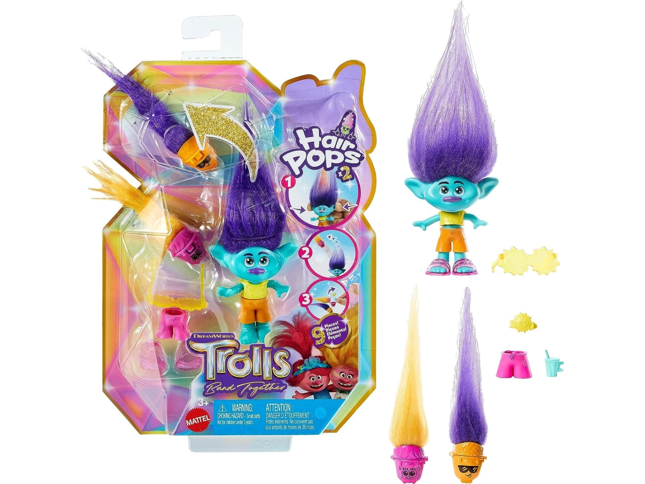 Trolls hair pops surprise con capelli a sorpresa, per bambini dai 3+ anni, Mattel