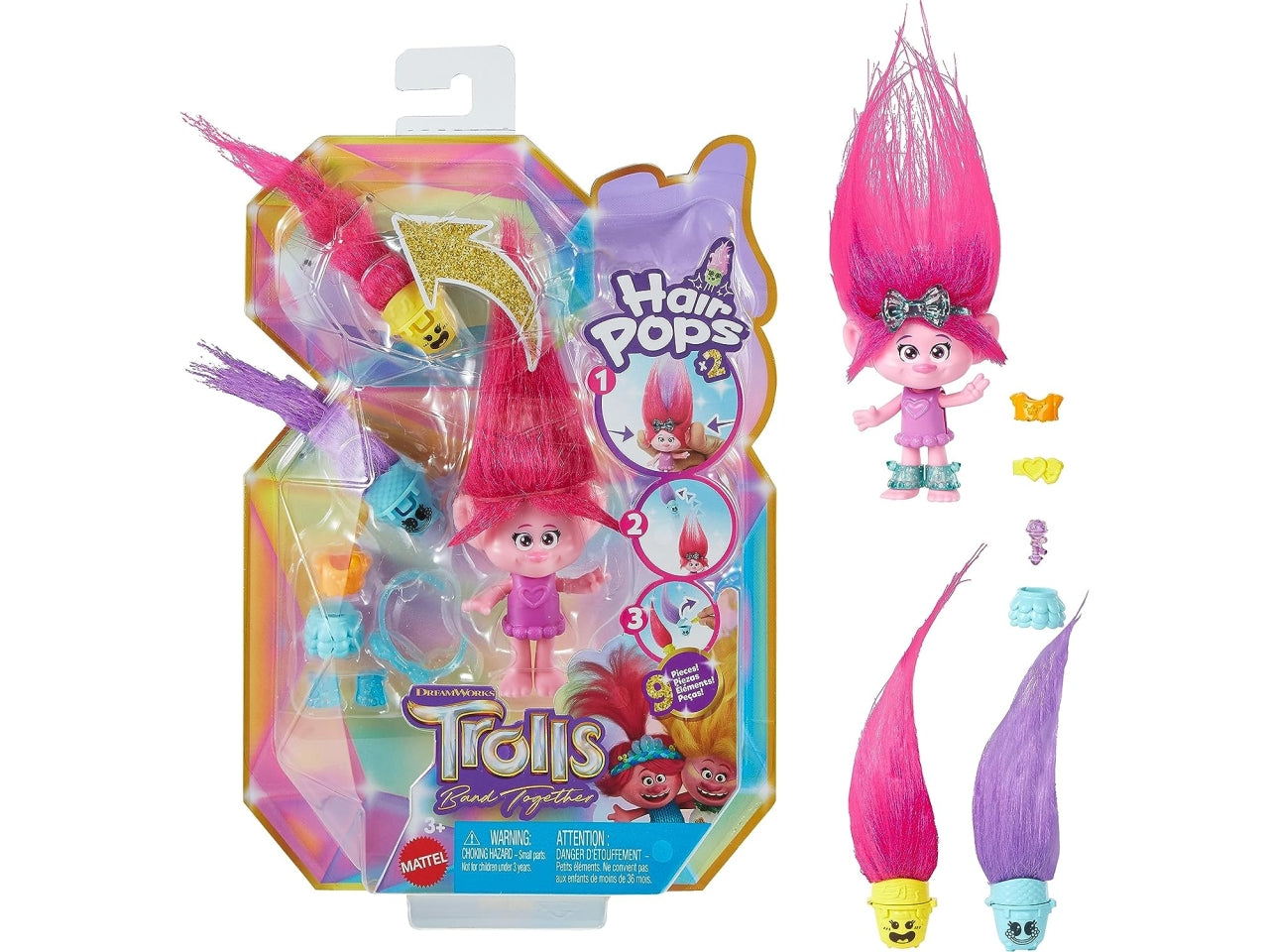 Trolls hair pops surprise con capelli a sorpresa, per bambini dai 3+ anni, Mattel