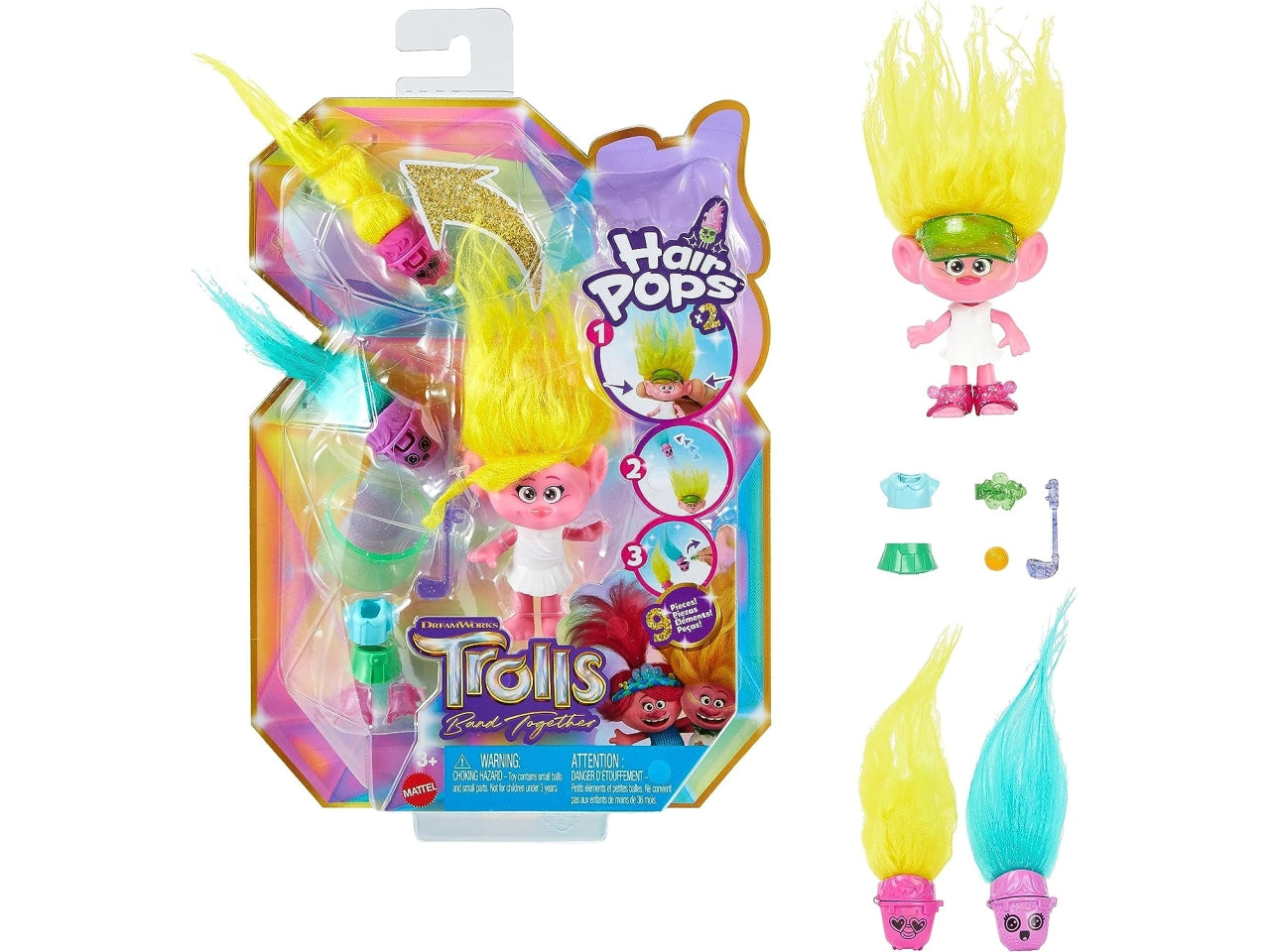 Trolls hair pops surprise con capelli a sorpresa, per bambini dai 3+ anni, Mattel