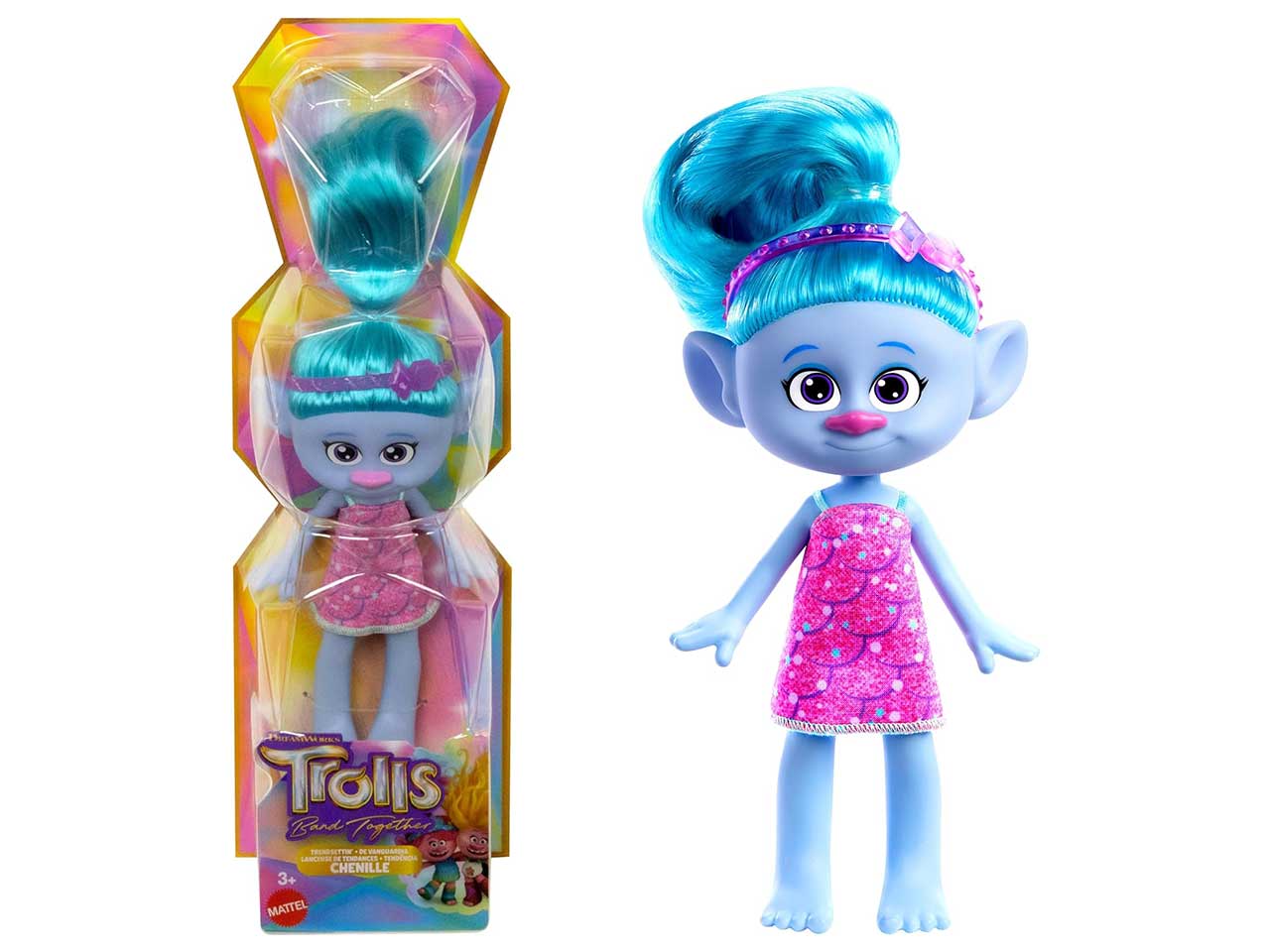 Trolls Poppy, bambola alla moda con capelli blu, per bambine di 3+ anni, Mattel