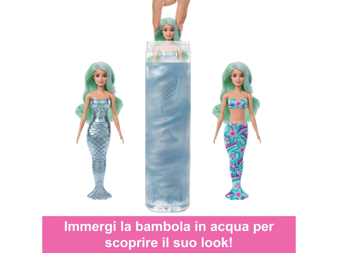 Barbie - Color Reveal Serie Sirena assortimento bambole con corpetto cambia colore 6 accessori a sorpresa da scoprire inclusi giocattolo per bambini 3+ anni HRK12