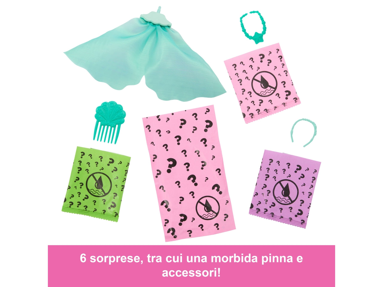 Barbie - Color Reveal Serie Sirena assortimento bambole con corpetto cambia colore 6 accessori a sorpresa da scoprire inclusi giocattolo per bambini 3+ anni HRK12