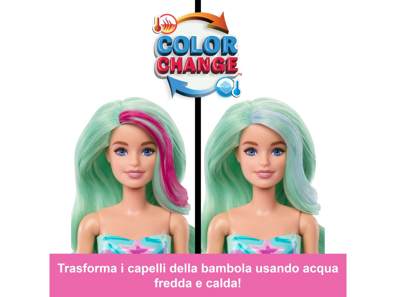 Barbie - Color Reveal Serie Sirena assortimento bambole con corpetto cambia colore 6 accessori a sorpresa da scoprire inclusi giocattolo per bambini 3+ anni HRK12