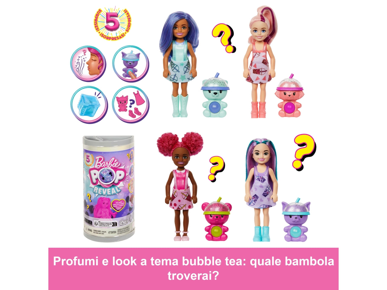 Barbie Pop reveal bubble Chelsea, bambole casuali per bambine 5 cm 3+ Mattel