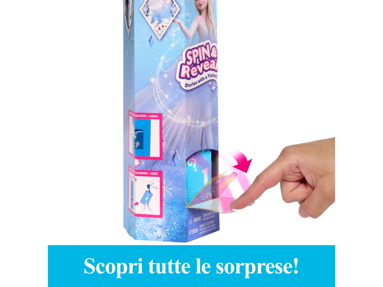 Mattel Disney Frozen - Elsa Spin & Reveal set con bambola e 11 sorprese da scoprire 5 accessori e 5 adesivi inclusi look ispirato al film Disney giocattolo per bambini 3+ anni HTG25