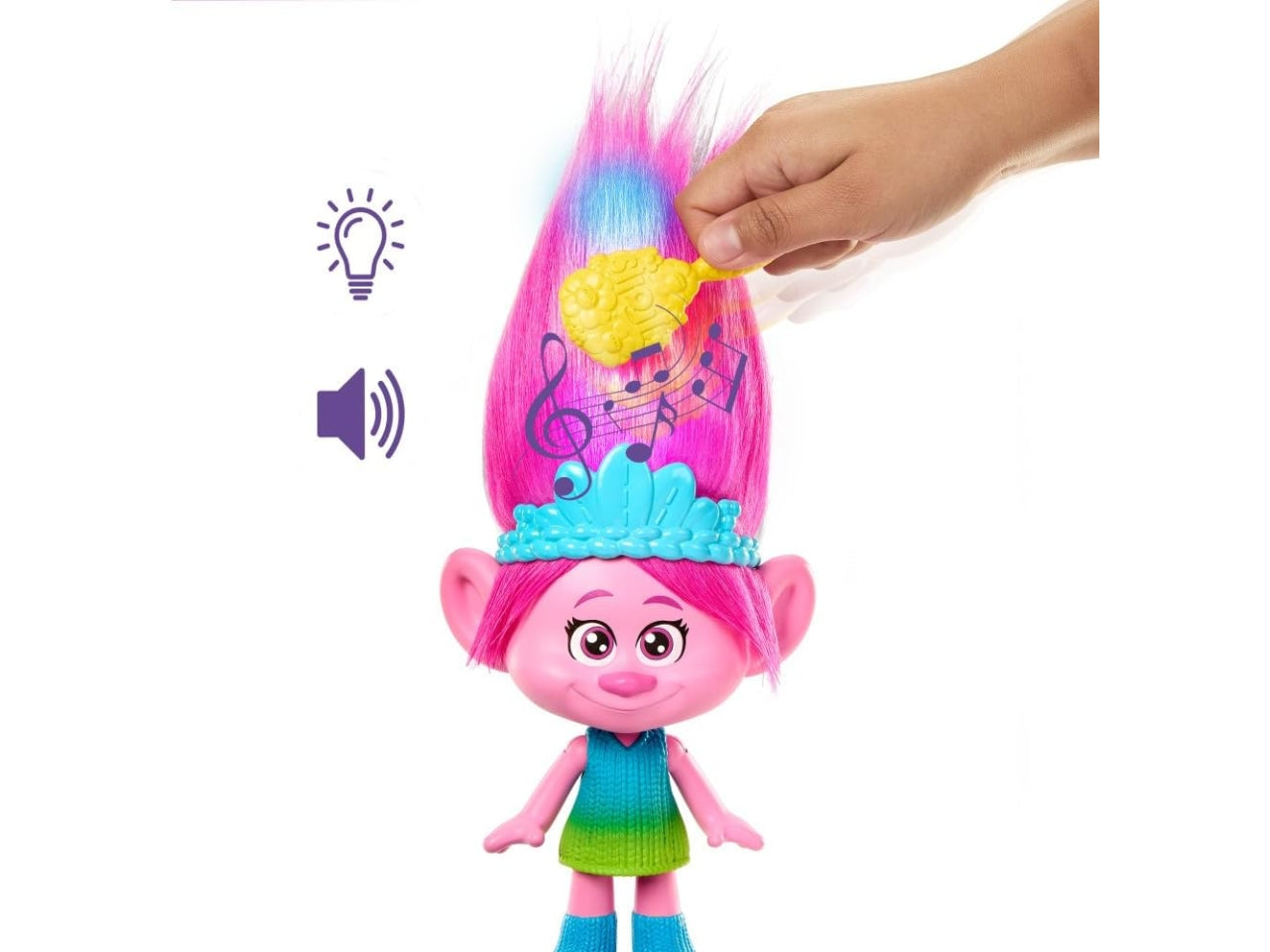 Trolls bambola Poppy musicale con spazzola 30 cm, per bambini 3+ anni, Mattel