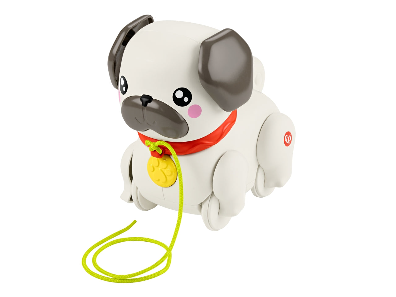 Fisher-Price Pets - Carlino Cammina con Me cucciolo trainabile con guinzaglio e suoni incoraggia a camminare e abbaia con il movimento giocatolo per bambini 12+ mesi HTW94