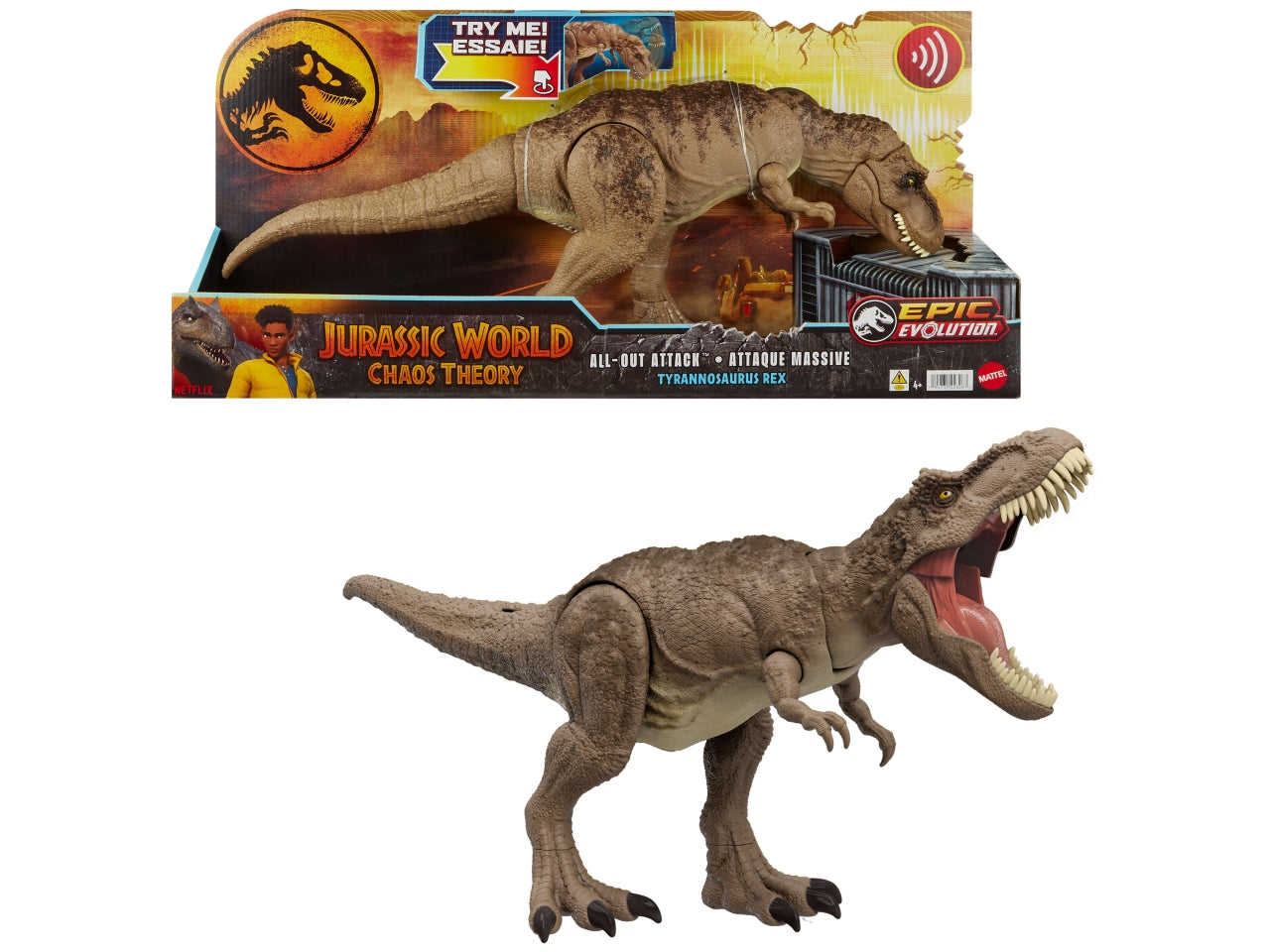 Jurassic World T-Rex Attacco Selvaggio: Action Figure Avanzata con Meccanismo di Morso e Ruggito Potenziato - Mattel