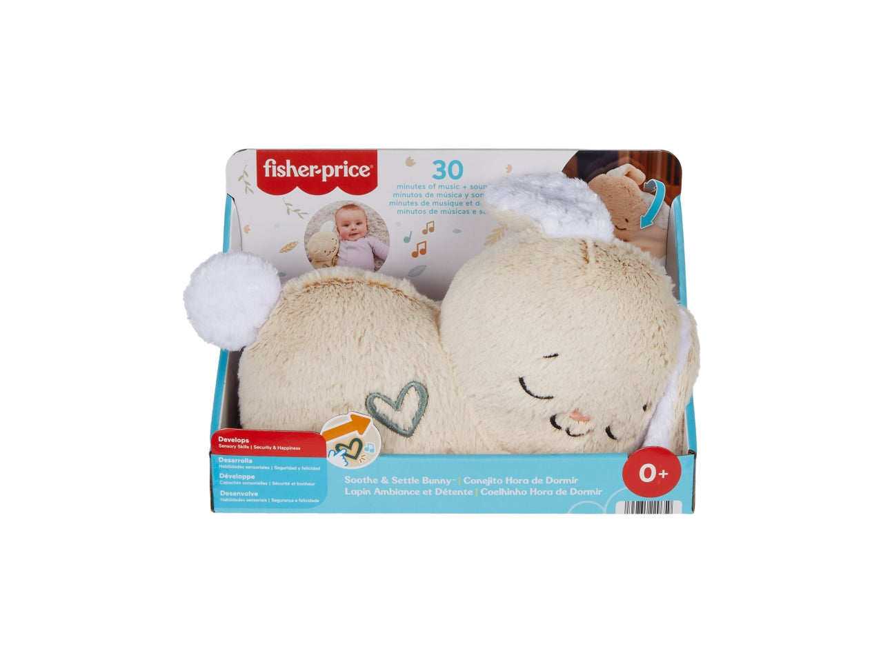 Fisher-Price - Coniglietto Coccole & Relax morbido peluche sensoriale con luci musica e movimento suoni calmanti e confortanti per il neonato giocattolo per bambini 0+ anni HXG97