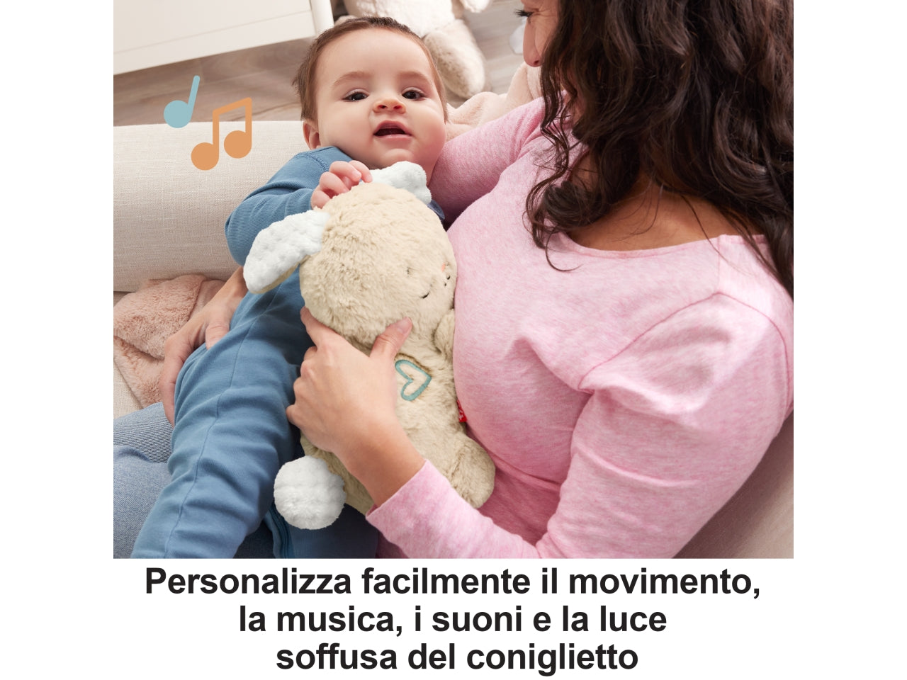 Fisher-Price - Coniglietto Coccole & Relax morbido peluche sensoriale con luci musica e movimento suoni calmanti e confortanti per il neonato giocattolo per bambini 0+ anni HXG97