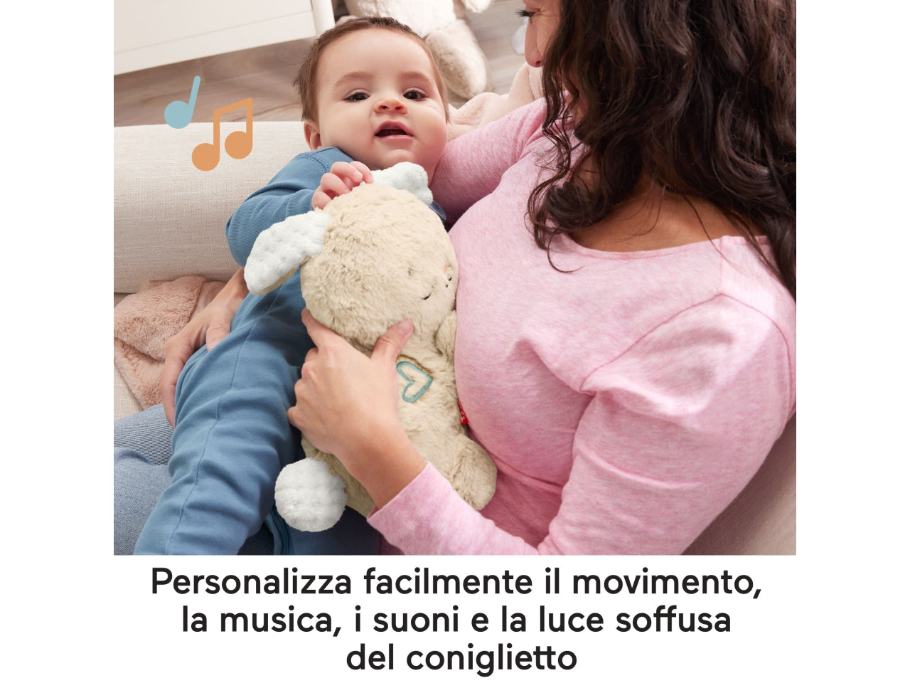 Fisher-Price - Coniglietto Coccole & Relax morbido peluche sensoriale con luci musica e movimento suoni calmanti e confortanti per il neonato giocattolo per bambini 0+ anni HXG97