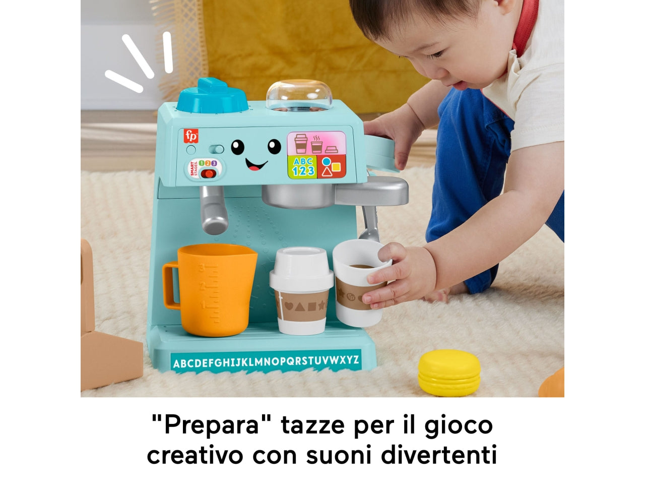 Fisher-Price - La Mia Prima Macchinetta del Caffè set Smart Stages per l'apprendimento con pulsanti musica e suoni 2 tazze e 8 accessori inclusi giocattolo per bambini 18+ mesi HYT02