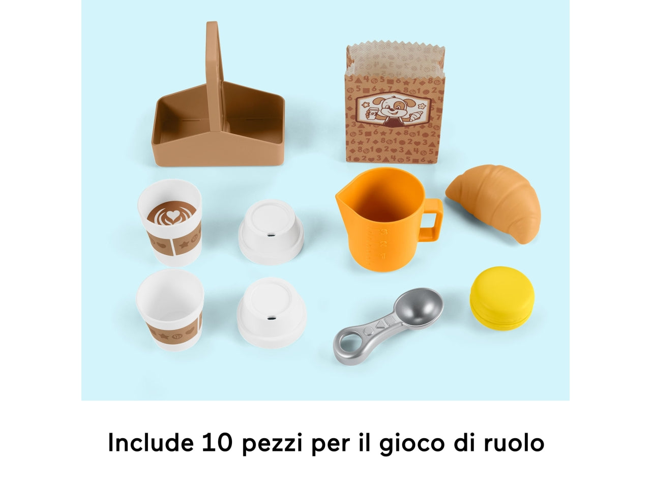 Fisher-Price - La Mia Prima Macchinetta del Caffè set Smart Stages per l'apprendimento con pulsanti musica e suoni 2 tazze e 8 accessori inclusi giocattolo per bambini 18+ mesi HYT02