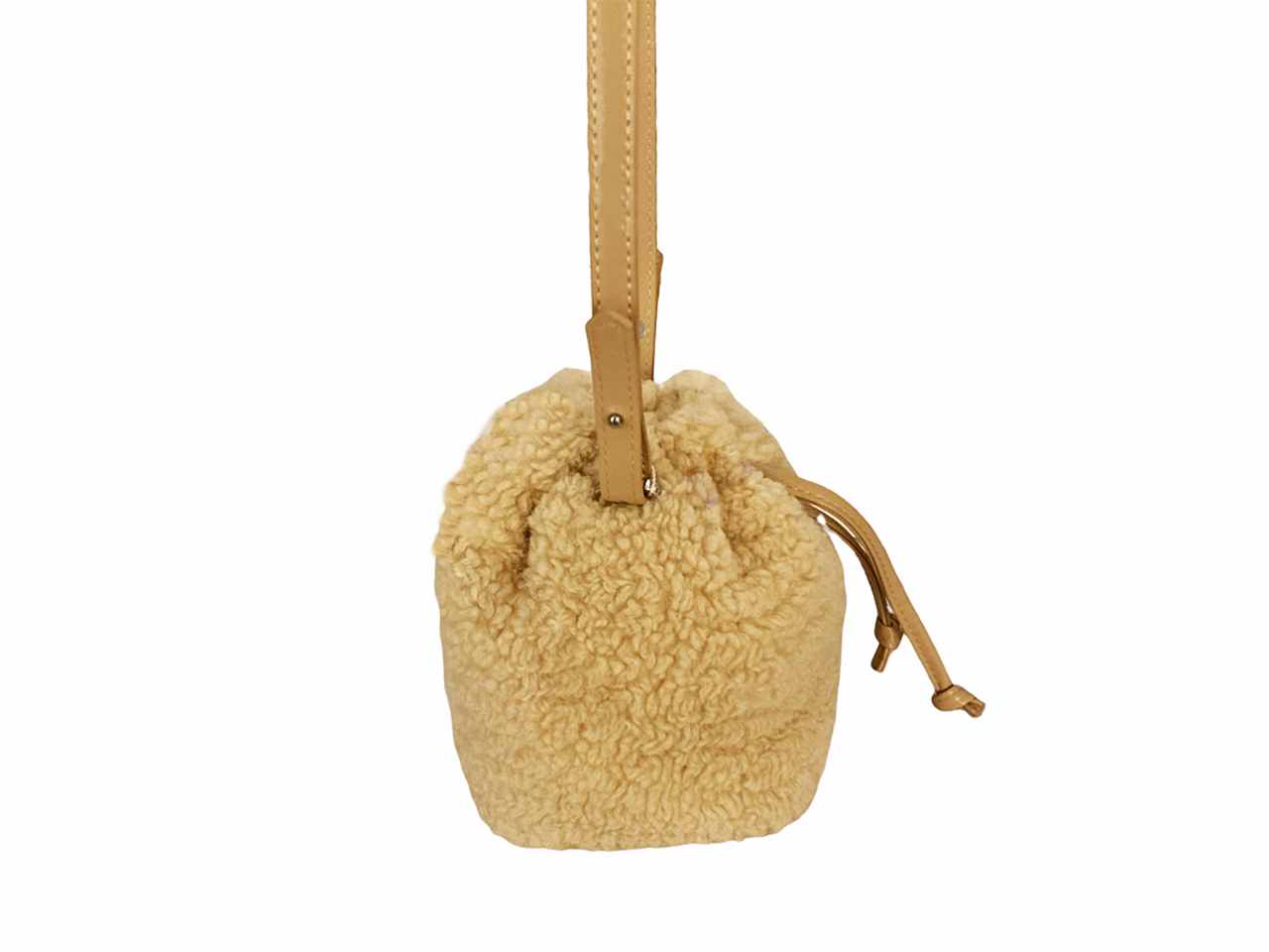 Borsa sacchetto beige in ecopelliccia pecora