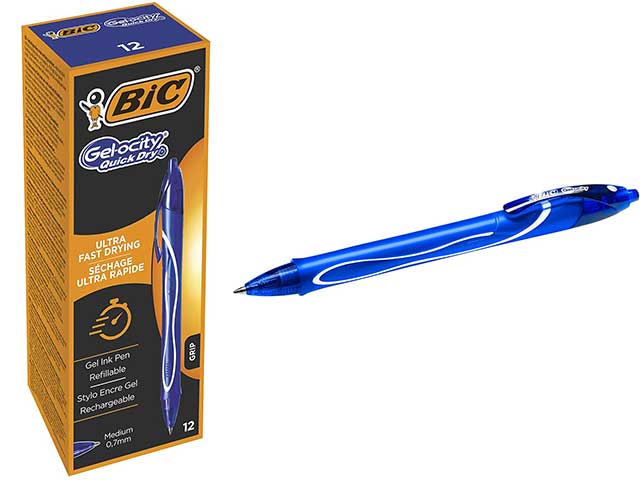 Penna bic gel-ocity quick dry, meccanismo a scatto blu 0,7 mm